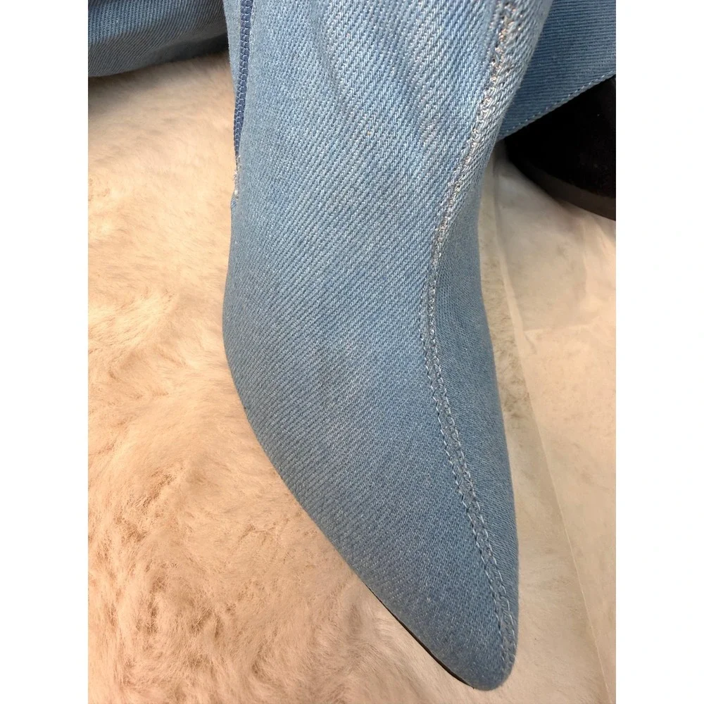 Cape Robbin Kitana-2 Blue Denim Over The Knee Slouchy Stiletto Boots Womens 8
